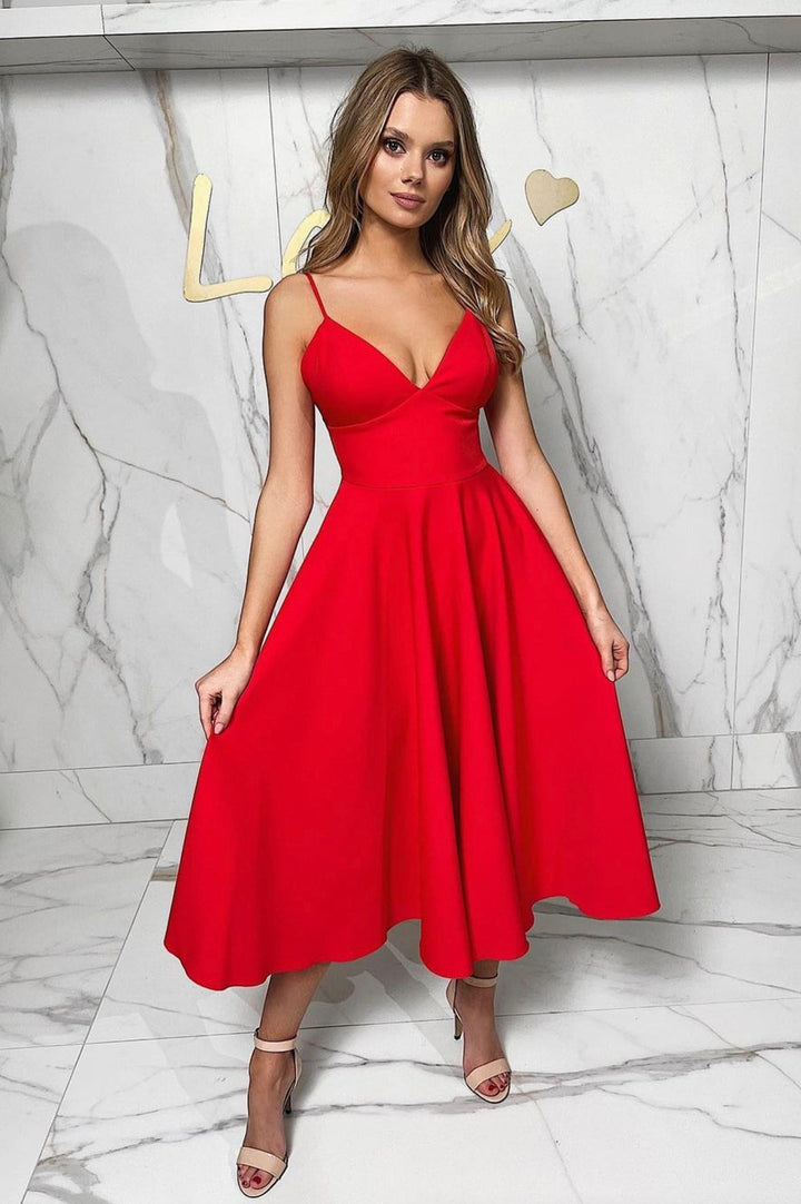 Luolandi A-Line Cute V Neck Short /Red Prom Dresses A-Line Party Dresses Homecoming Dresses